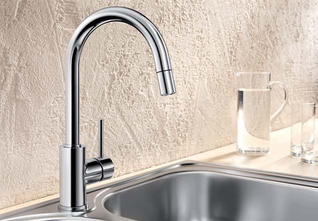 BLANCO MIDA-S BLANCO MIDA-S Metallic surface and SILGRANIT -Look Stylish form Enlarged working radius thanks to the 360 swivel spout Extendable spray Colour version in perfect coordination with