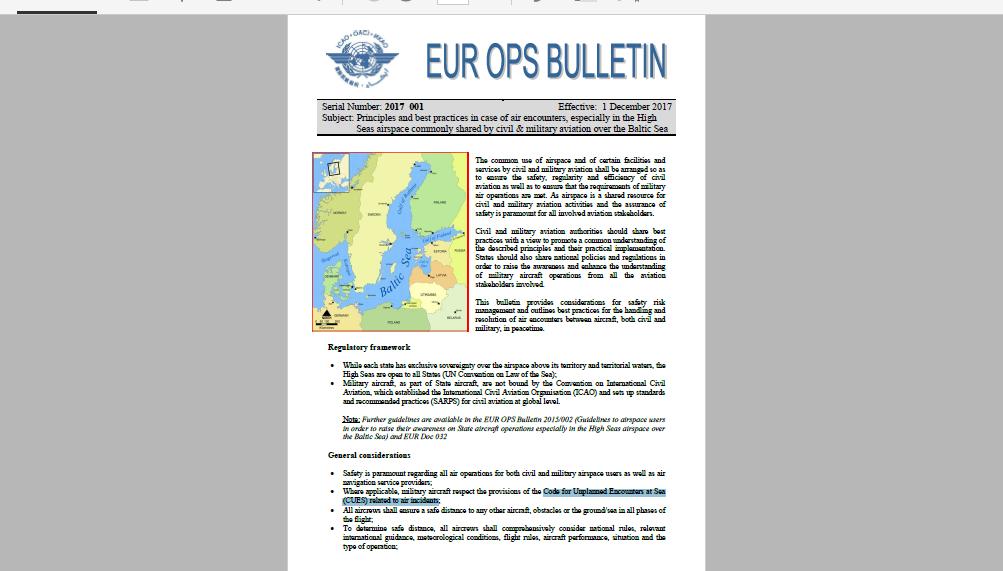 EUR OPS Bulletin 2017_001 Principles and best practices in case of air encounters, especially in the High Seas airspace commonly shared by civil & military aviation over the Baltic Sea Regalutary