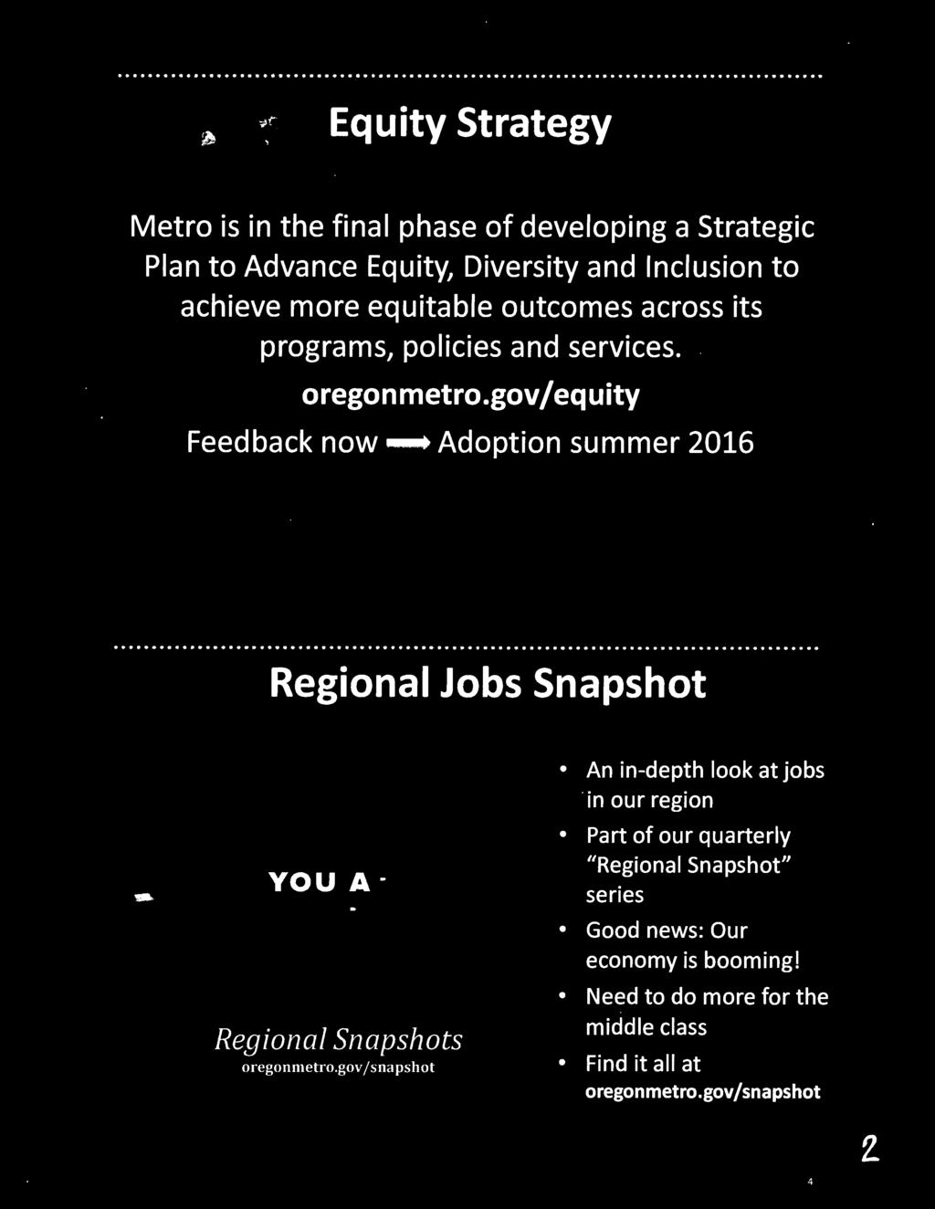 look at jobs in our region Part of our quarterly /(Regional Snapshot" senes