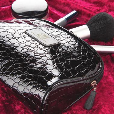 WM3105 Glam-Up Accessory Bag Fashion forward sleek croc embossed vinyl zippered make-up bag with attractive piping