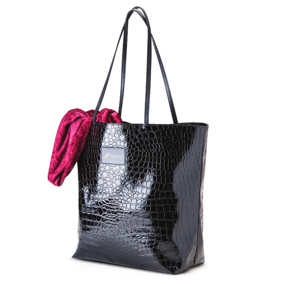 40 WM3142 Take-Me -Away Tote Fashion forward sleek croc embossed shiny black vinyl tote, Large sized for all your