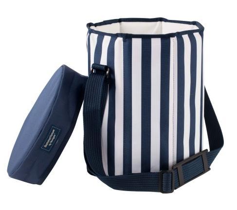Summerhouse Coast Collection Coast Navy Seat Cooler 15 litre round insulated cool bag with an adjustable shoulder strap.