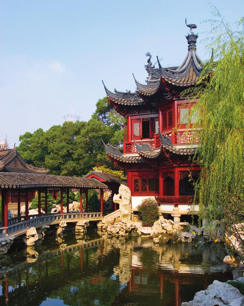 We continue on to beloved 16 th -century Yu Yuan Gardens, whose plantings, courtyards, and pavilions create the illusion of mountains, caverns, and lakes.
