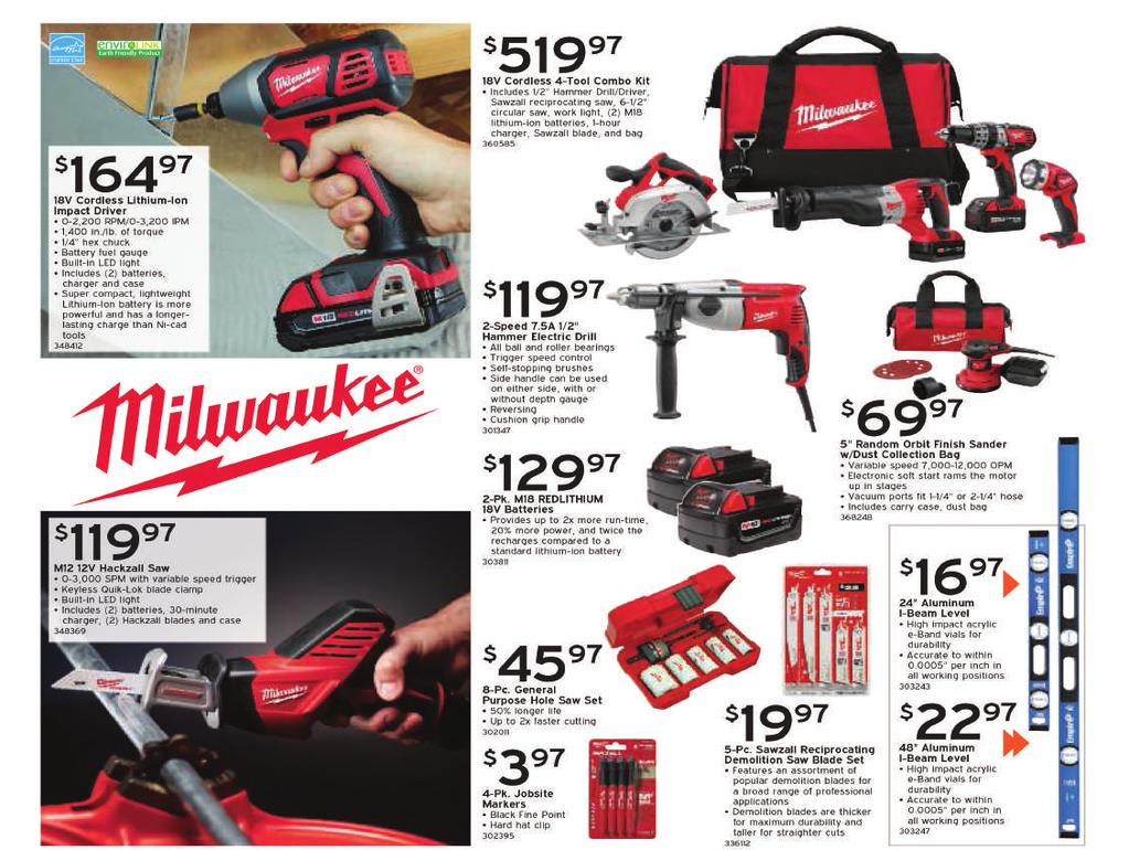 Now carrying a full line of Milwaukee Tools was $539. was $179. was $139. was $82.