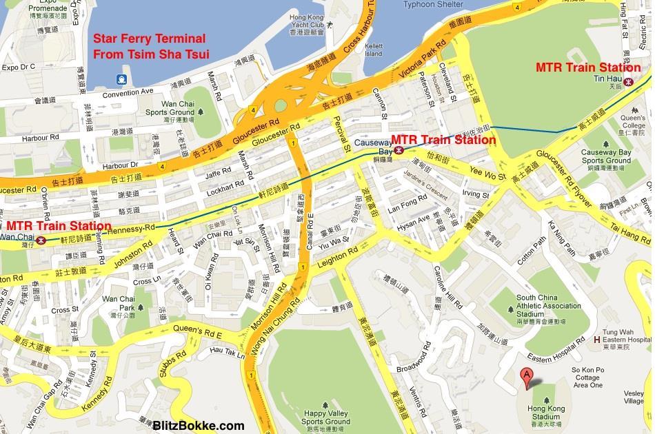 Map of how to get to HK Stadium Hong Kong Stadium is approximately 15 minutes walk