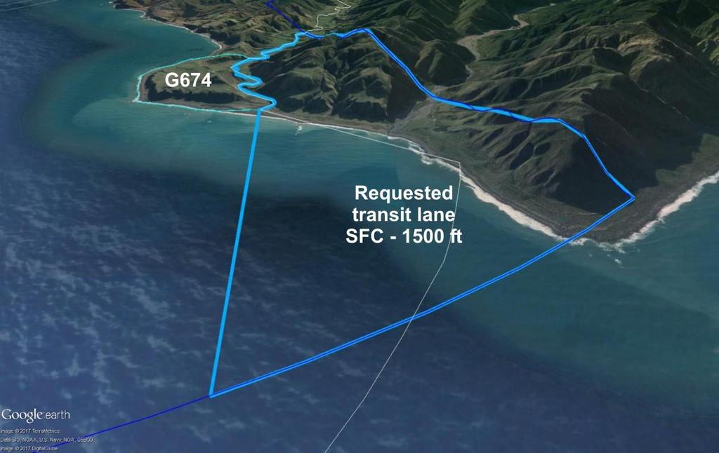 The western boundary of the transit lane would follow the Wainuiomata River, the same as the existing CTR boundary, to the coast and from there seaward of the coast.