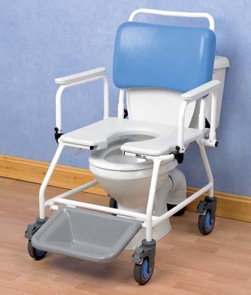 The black toilet seat and plaic commode pan can be easily removed for cleaning. Supplied with a padded lift off seat and back pad. Seat height 19 to 23".