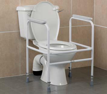 The sloping, contoured seat provides the ideal position whil using the toilet. Both frames are height and width adjuable. Non-slip rubber feet are supplied with the legs.