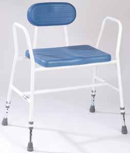 up wheels for easily transporting the commode. The white top clips on and off for easy cleaning, it also has an integral aperture.