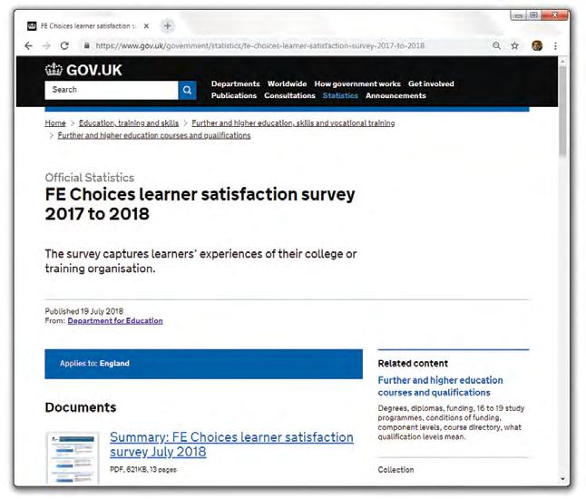 6 www.pearson.com NICDEX 2018 LEARNER SATISFACTION LEAGUE TABLE The DfE collects learner satisfaction data via a survey, predominantly online with a small percentage of responses paper based.