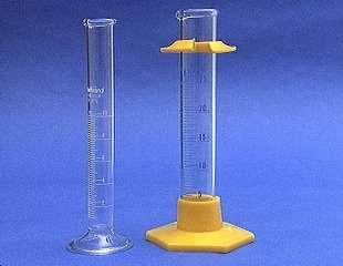 A graduated cylinder is used to measure volumes of liquids; probably your best everyday measuring tool, there are three sizes in your desk: 10, 50 and 100 ml *NOT to be used for heating or mixing
