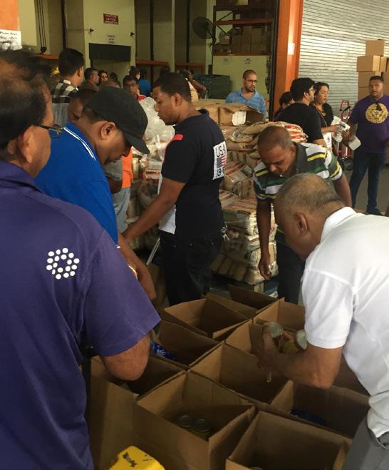 On 1 st October 2017, Sathya Sai volunteers shipped more than 5,000 boxes brimming with food and toiletries, along with at least 200 pallets of food and construction materials, fresh water and