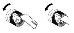 B Fig. 3 INSTLLING THE BLDE MODELS 746 and 748 with Keyless Quik-Change Blade Clamp 1. The reciprocating shaft must be fully extended to permit access to the Quik-Change blade release collar () Fig.