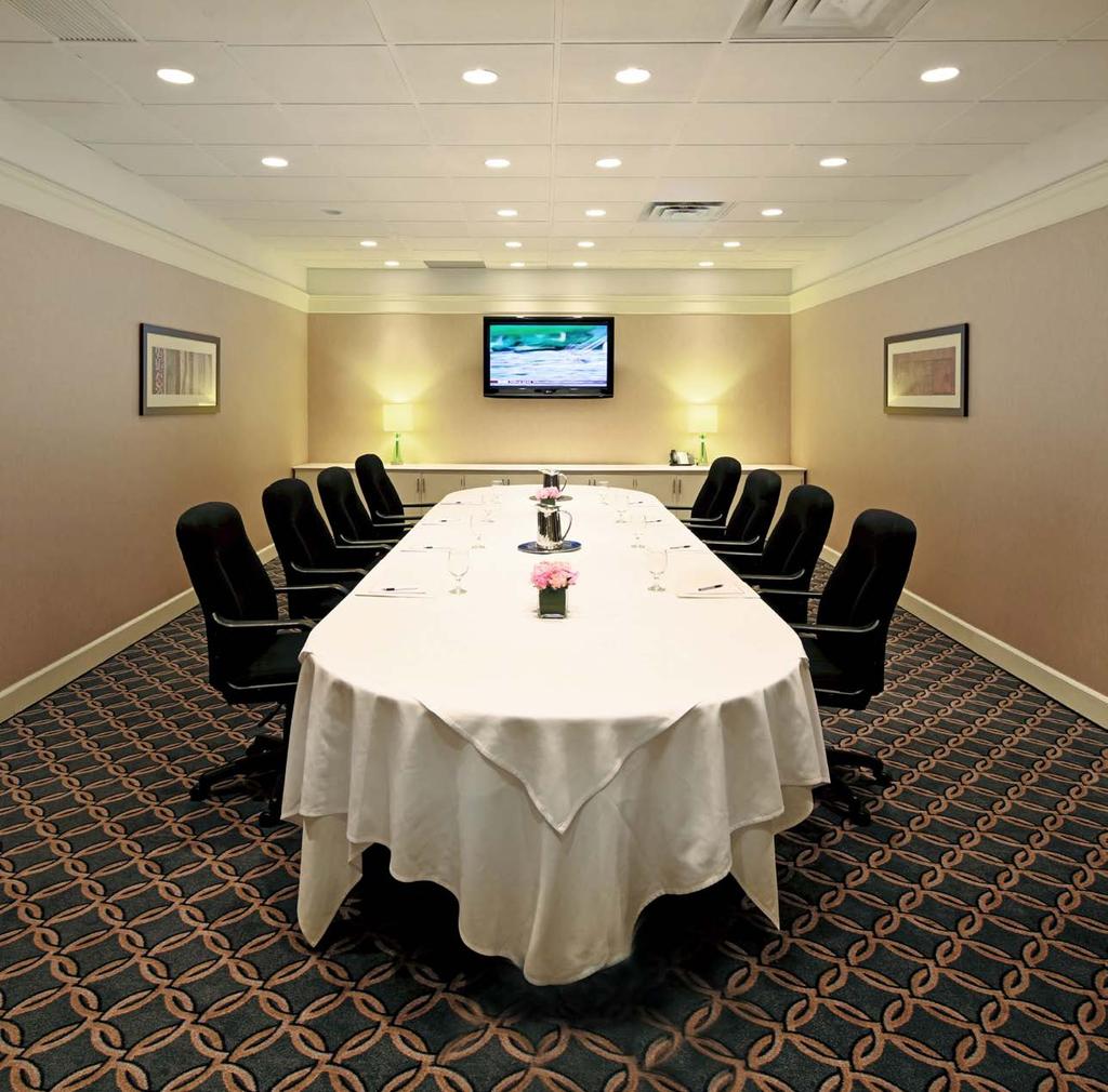 group of 20 can easily fit around the large boardroom table, appreciating the view of the 50-inch flat screen TV, which can be
