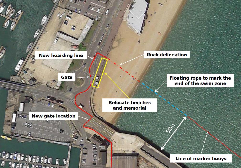 Buoys marking DWDR Works Exclusion Zone As the Prince of Wales Pier forms part of the construction area for Dover Western Docks Revival (DWDR), work has commenced to reduce the height of the Pier.
