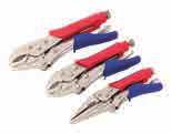 HOLDING TOOLS No. W001300 4PC LOCKING PLIERS SET 5" curved jaw locking pliers 6-1/2" long nose jaw locking pliers 7" curved jaw locking pliers 10" curved jaw locking pliers Material: carbon steel No.