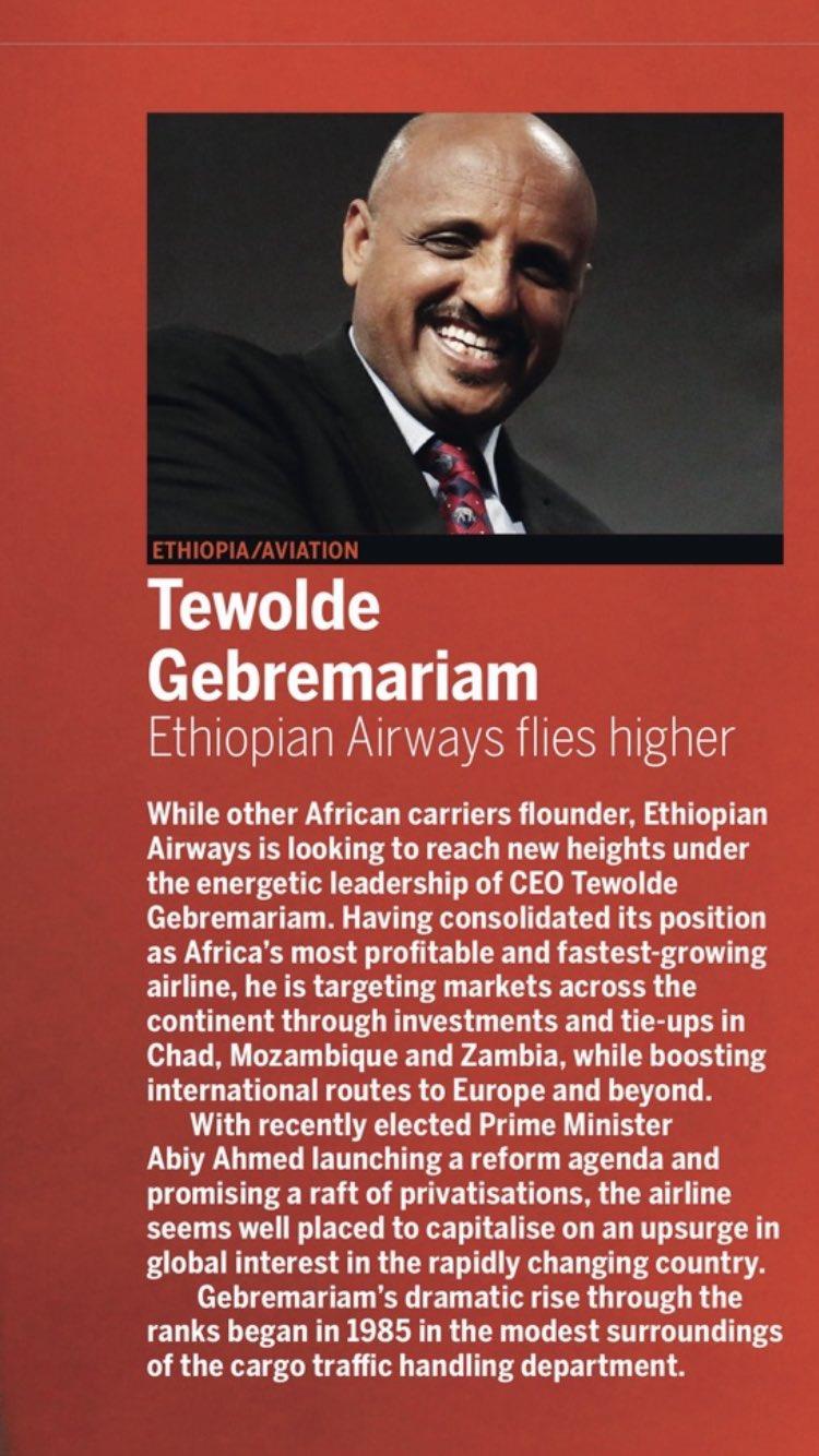 CONTENTS Hard work always pays off! We are proud to have our GCEO, Mr. Tewolde GebreMaraim listed among 100 Most Influential Africans of 2018.