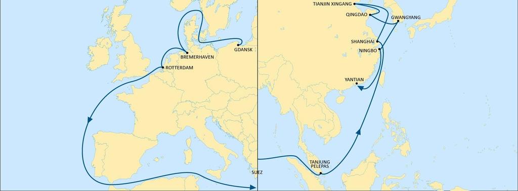 SILK EASTBOUND Direct call from Gdansk to Asia with connections for all SEA thru TPP HUB Full coverage to main Chinese port of Discharge & SE Asian Ports (thru