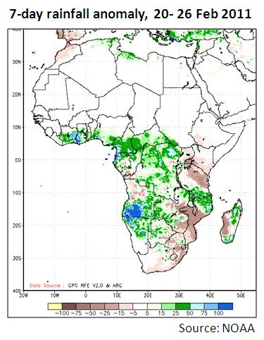 Zambezi Basin has been downgraded from red to orange In southern Madagascar, 310 people are still displaced from the flooding caused by Tropical Disturbance Bingiza In Zambia, localized flooding has