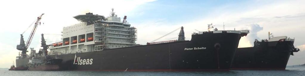 The PIETER SCHELTE is 124m wide and 382m (477 m incl. tilting lift beam and stinger) in length; it reportedly cost around U$2.97bn to build.