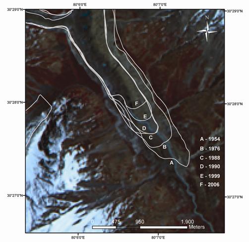 bands has been applied for all the satellite images to differentiate snow and non-snow covered surfaces of the Milam Glacier.