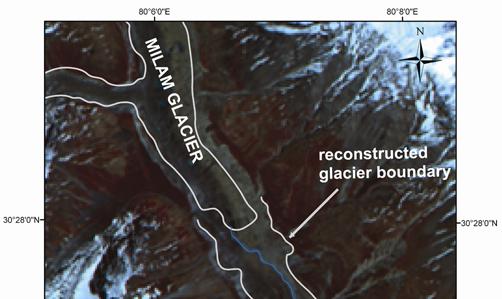 The analysis shows that in the past, the Milam Glacier terminus was extended 2.4 km downstream of its position in 2006.