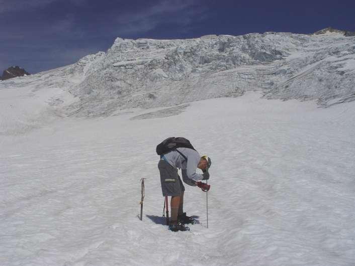 Probing relies on driving a probe through relatively soft snowpack from the previous winter.