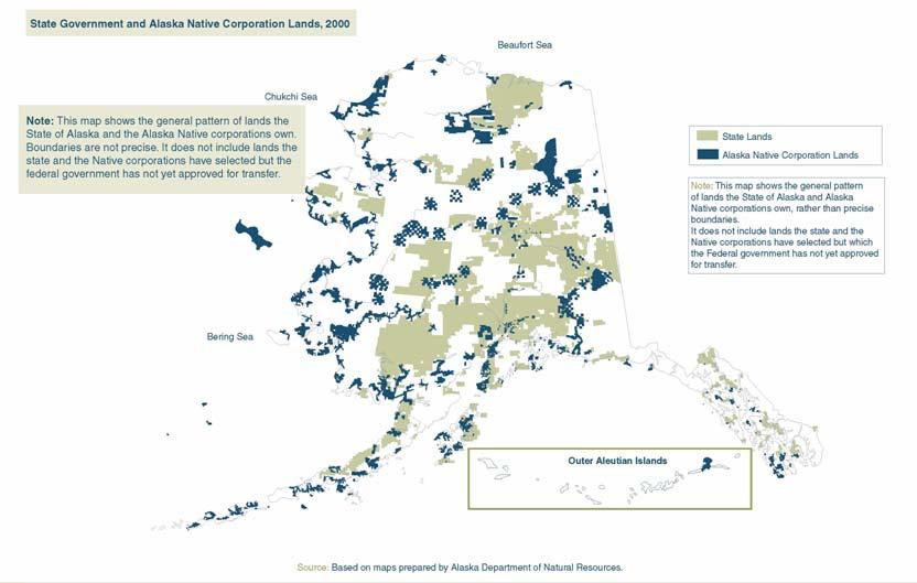 Alaska Land Ownership Most Alaska lands are owned either by the federal government (59%), the state government (28%), or Alaska Native Corporations (12%).