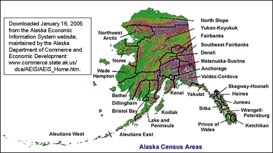 Alaska Census Areas For purposes of collecting and reporting economic and social Alaska data, Alaska is divided into 27 census areas. These census areas are shown in the map below.