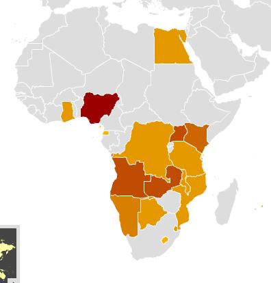 South Africa and Western Cape FDI to Africa Heat map of South African companies