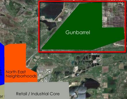 GUNBARREL Overview: Gunbarrel was annexed to Boulder in the 1970 s. Overall it has a more rural feel and is about five miles to town.