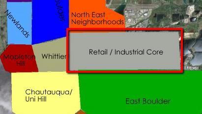 RETAIL / INDUSTRIAL CORE Overview: This area is mostly retail and industrial, but there are a few housing developments on the edges. Mostly attached dwellings.