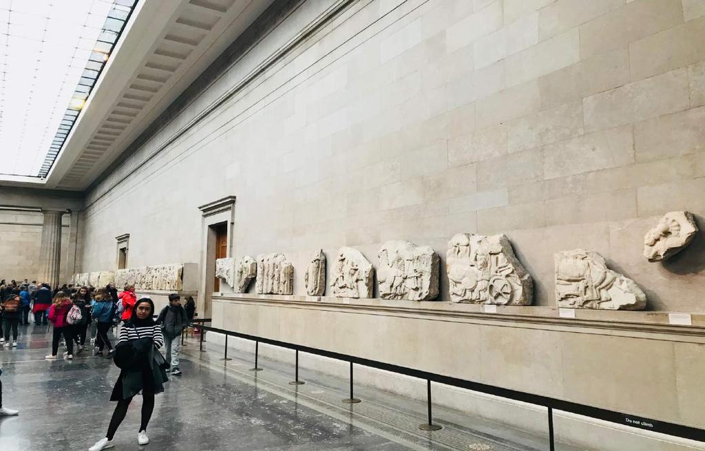 The Parthenon frieze is a marble sculpture created to decorate the upper part of the Parthenon, which was a temple dedicated to the