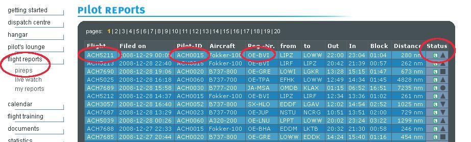 Flight Reports 8.0 Pireps After you have sent your flight with one of the above described report Addons, you will see the pirep in the pirep section.