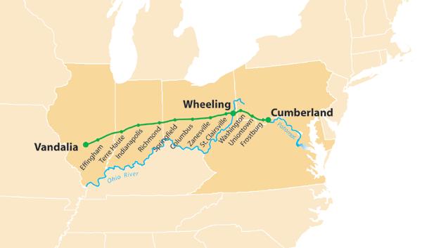 II. Mee:ng the Need for BeAer Roads (con t) E. In 1806, Congress approved money for the Na:onal Road. This road would run from Cumberland, Maryland to Wheeling, in western Virginia.