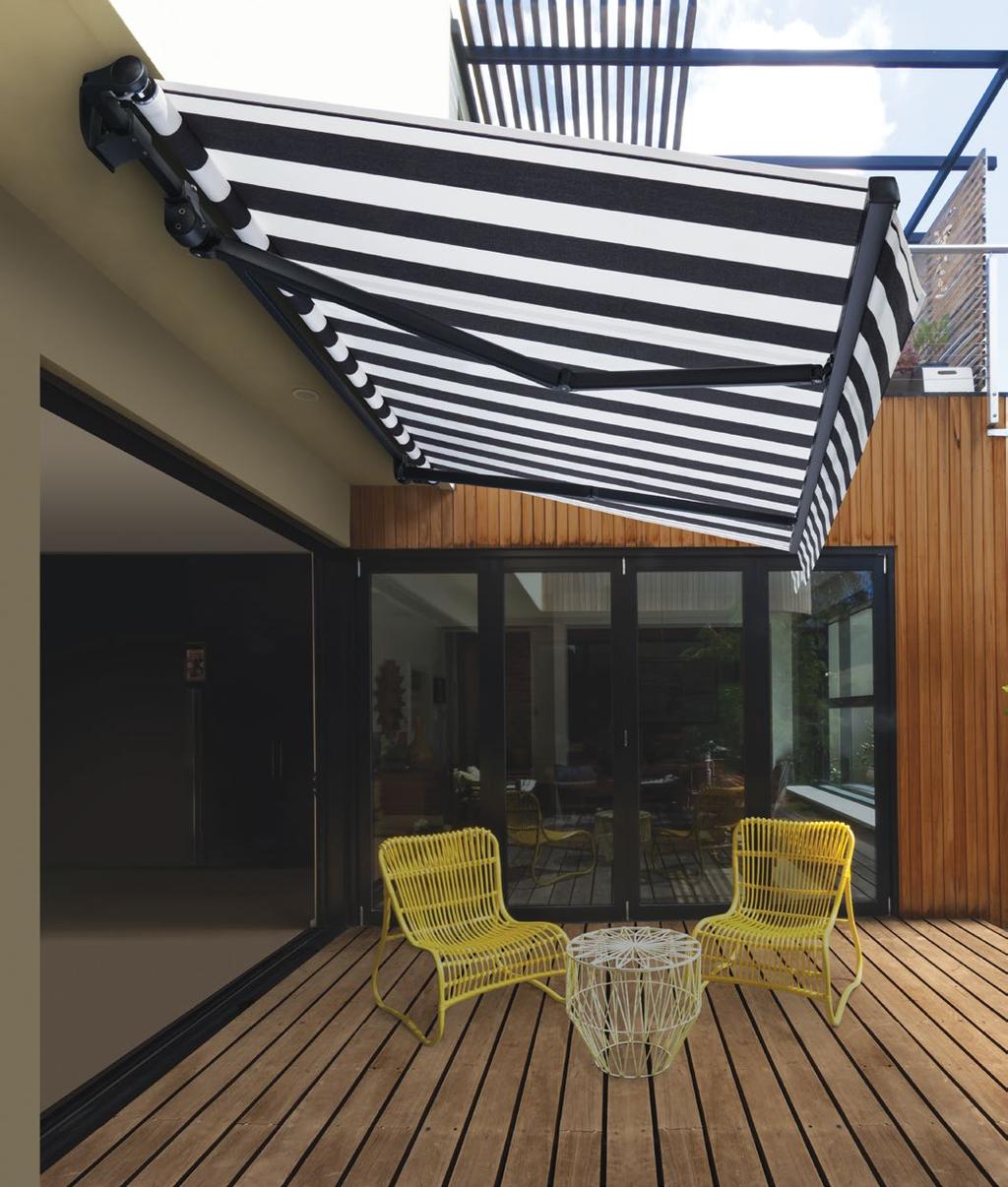 Selecting the right awning The Sunway Folding Arm Awning range features a variety of models that can be customised to suit your needs with a wide variety of sizes, operating options and functions.