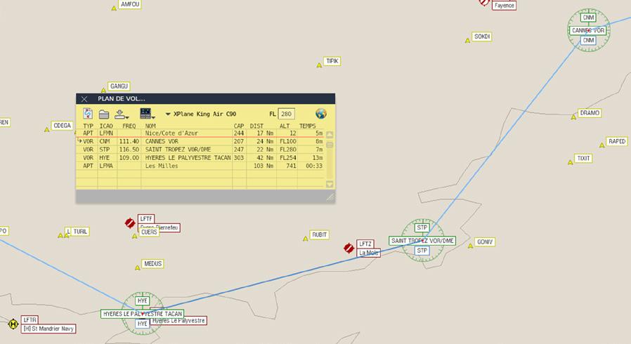 ) and without considering the air routes (VFR flight with waypoints). Open the Flight Plan tool and the Map tool.