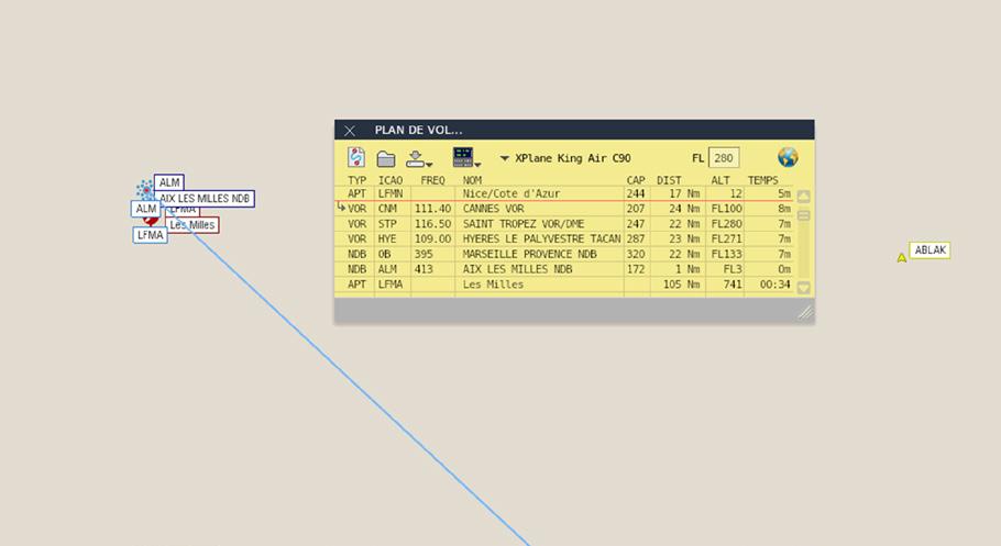 Display the VORs with the green button at the top of the window toolbar, click on the segment of the flight plan and move it to the CNM VOR, then release the mouse