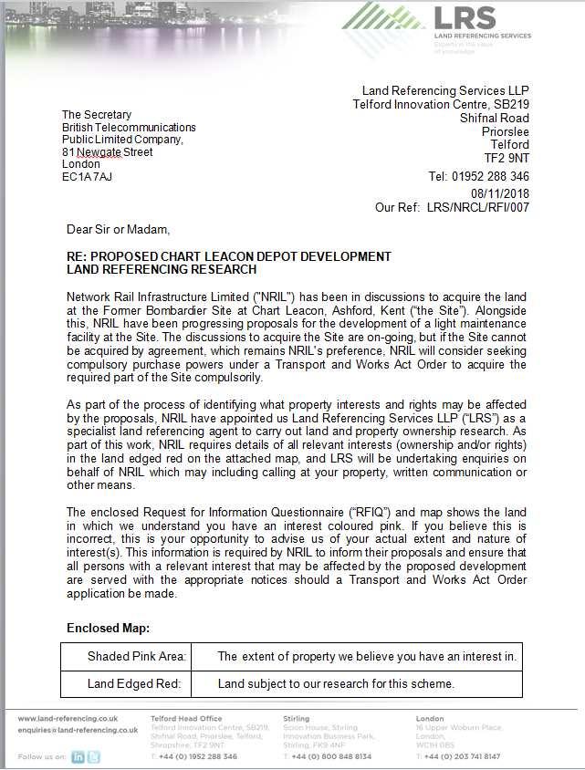 APPENDIX G An example of a letter sent by LRS, Network Rail's land referencers, to parties