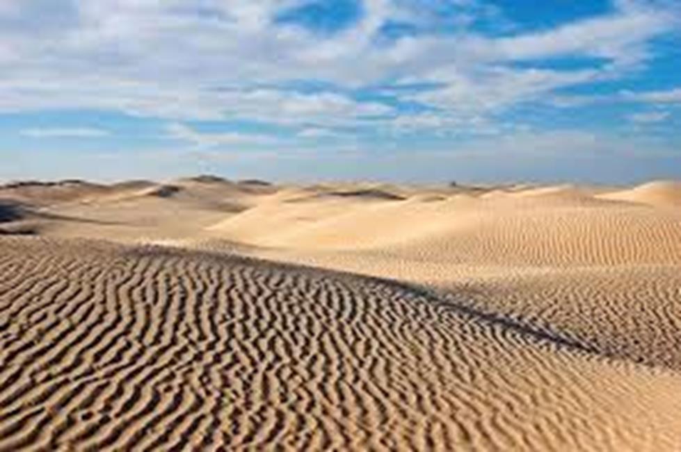 Dominated by vast areas of dunes The sand from the Sahara can sometimes end
