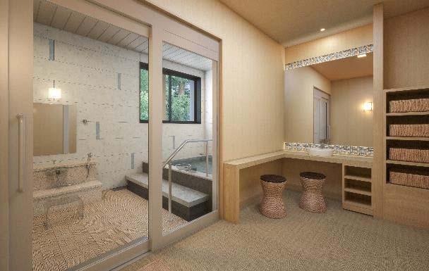 (2) The establishment of new private baths and a relaxation room Three new private baths with unique designs have been built on the first floor of the Main Building with fully wheelchair accessible