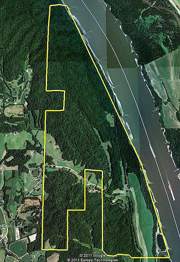 Bainbridge Ranch - Aerial Photograph & Features Features Include: 1. Timber Portion: 1,285 Acres 2. Pasture Portion: 160 Acres 3. Cropland Portion: 150 Acres 4. Four Barns 5. Small Residence 6.