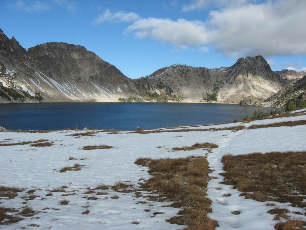 Sawtooth Lake is the largest alpine lake in the range, and it is backdropped to the south by Mt. Reagan.