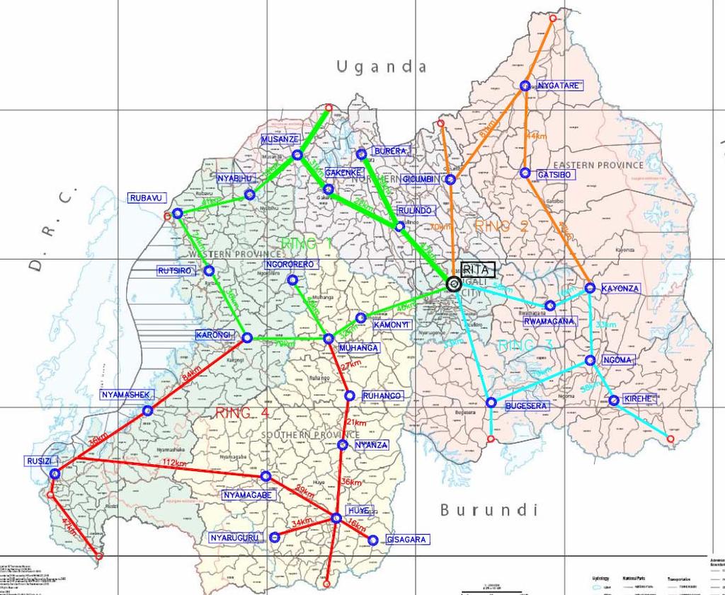 Source: Rwanda Education Network Figure 12. Rwanda National Backbone 5.14. South Africa South Africa has the best and most extensive infrastructure in the region.