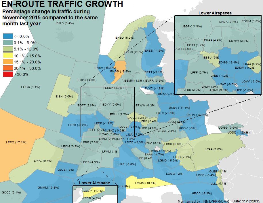 There was significant traffic increase in Oslo, Santa Maria, Palma, Malta, Lisbon and Dublin ACCs.