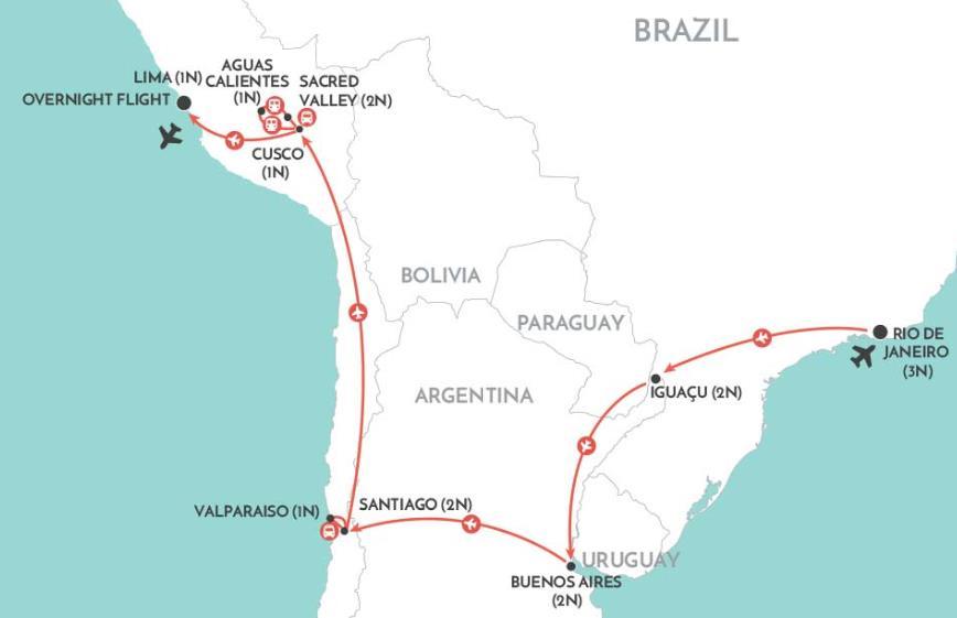 a tighter schedule. The epic journey ticks off bucket list sights of Machu Picchu, Iguacu Falls, Christ the Redeemer and more.