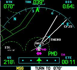 SECTION 6 PROCEDURES Figure 6-50 Waypoint Alert, Default NAV Page 2) Fly the course from fix to distance leg, as shown on the Active Flight Plan Page and the Default NAV Page.