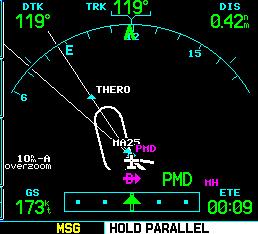 SECTION 6 PROCEDURES 5) An alert ( NEXT DTK 119 ) appears, providing guidance to the inbound course (Figure 6-55) The actual desired track (DTK) depends on ground speed and distance from PMD VOR.