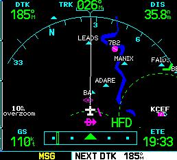 SECTION 6 PROCEDURES Figure 6-59 Waypoint Alert 4) When the OBS Key is pressed, the GNS 530 automatically sequences to each waypoint along the remainder of the departure route, including the selected