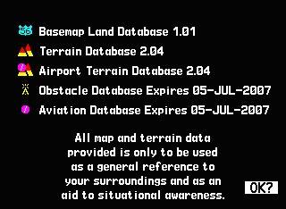 SECTION 1 INTRODUCTION The Database Versions Page (Figure 1-5) appears next, which shows the current database information on the NavData and Terrain Data Cards.